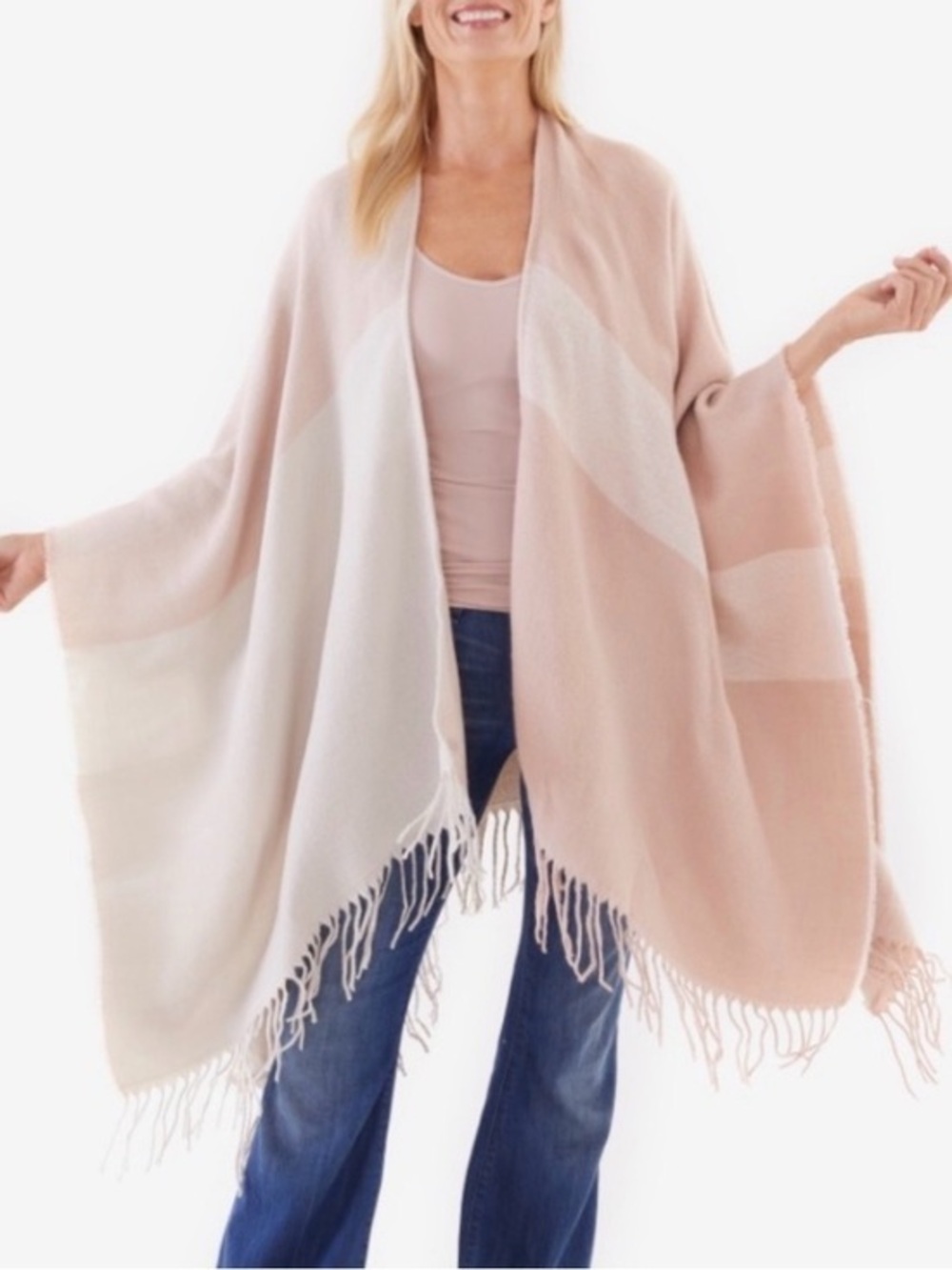 SOIA & KYO Woven Scarfigan With Fringe
